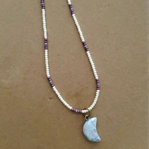 White and black marble Cresent moon choker